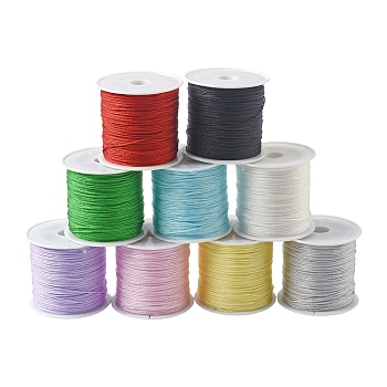 9 Rolls 9 Colors Nylon Braided Cord, Chinese Knotting Cord for Jewelry Making Macrame Craft, Mixed Color, 0.8mm, about 41.56~43.74 yards(38~40m)/roll, 1 roll/color