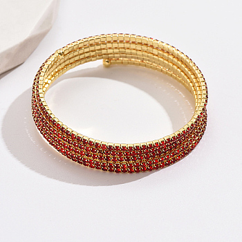 Real 18K Gold Plated Brass Multi Layer Wrap Bracelets, Cubic Zirconia Tennis Bracelet, Red, No Size