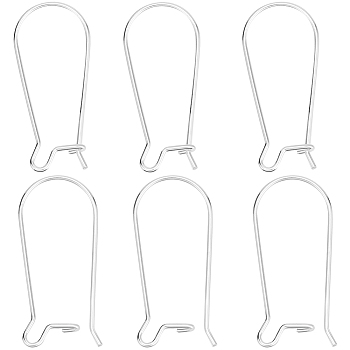 10Pcs 925 Sterling Silver Hoop Earring Findings, Kidney Ear Wire, Silver, 21 Gauge, 25x11x3.5mm, Pin: 0.7mm