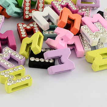 Mixed Color Zinc Alloy Grade A Rhinestone Letter Slide Charms, for Personalized Name Necklaces Making, Letter.M, 12.5x11x4.5mm, Hole: 8x1.5mm