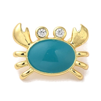 Rack Plating Brass Micro Pave Cubic Zirconia Pendants, with Enamel, Real 18K Gold Plated, Cadmium Free & Lead Free, Crab, Dark Cyan, 11x15x5.5mm, Hole: 5x3mm