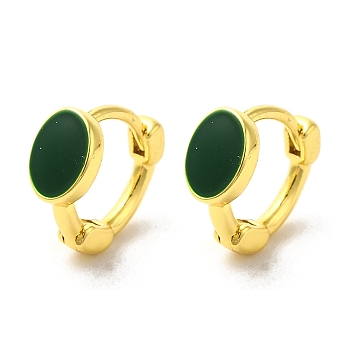 Flat Round Rack Plating Brass Hoop Earrings, with Green Enamel, Golden, 11x12x5.5mm