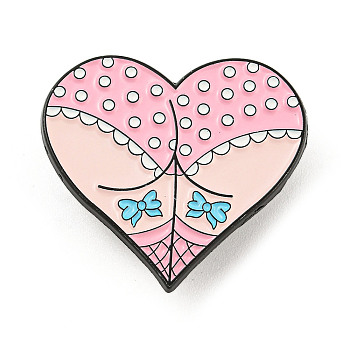 Gothic Sexy Butt Heart Shaped Enamel Pins, Halloween Brooch, for Backpack Clothes, Pink, 28x30.5x1.5mm