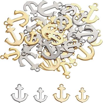 304 Stainless Steel Pendants, Anchor, Golden & Stainless Steel Color, 12x9x1mm/16x13x1mm, hole: 1.5mm, 40pcs/box