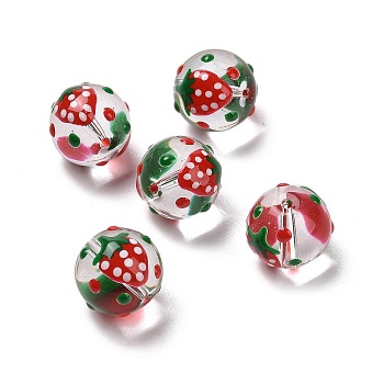 Handmade Glass Enamel Beads Strands, Round with Strawberry, Red, 13x12mm, Hole: 1.2mm, about 30pcs/strand