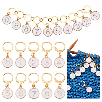 DIY Knitting Tools, including 0~9 Number Alloy Enamel Pendant Stitch Markers and Beaded Knitting Row Counter Chains for Knitting Weaving Sewing Quilting Handmade Jewelry, White, 2.8~95cm, 11pcs/set