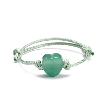 Natural Green Aventurine Heart Braided Cord Bracelet, Adjustable Friendship Bracelet for Women, Inner Diameter: 2-1/8~3 inch(5.4~7.6cm) 
