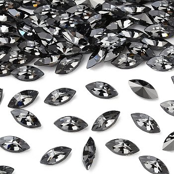 Preciosa&reg MAXIMA Crystal Fancy Stones, Czech Crystal, 435 14 615 Navette(Horse Eye), Aluminium Layer, 00030 260 NightFall, 10x5mm