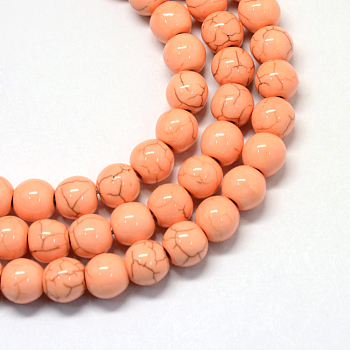 Synthetic Turquoise Bead Strands, Round, Dyed, Light Salmon, 8mm, Hole: 1.5mm, about 47~53pcs/strand, 14.9 inch~15.7 inch