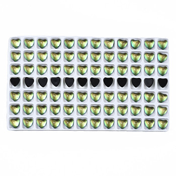 Translucent K9 Glass Cabochons, Flat Back, Heart, Yellow Green, 7.5x8x4mm, about 84pcs/bag