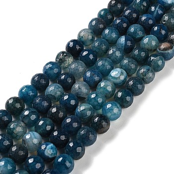 Natural Agate Beads Strands, Dyed & Heated, Faceted, Round, Prussian Blue, 10mm, Hole: 0.8mm, about 37pcs/strand, 14.96''(38cm)