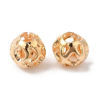 Hollow Brass Beads, Round, Real 18K Gold Plated, 3.5~4x3mm, Hole: 1.5mm