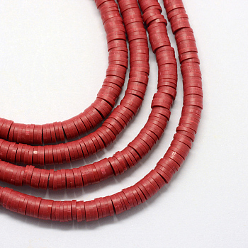 Handmade Polymer Clay Beads, Disc/Flat Round, Heishi Beads, Dark Red, 6x1mm, Hole: 2mm, about 380~400pcs/strand, 17.7 inch