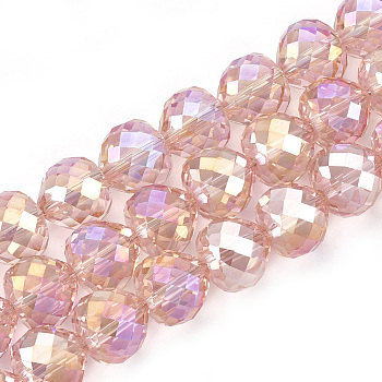 Electroplate Glass Beads Strands, Faceted, Heart, Pink, 9x10mm, Hole: 1.5mm, about 60pcs/strand, 22 inch