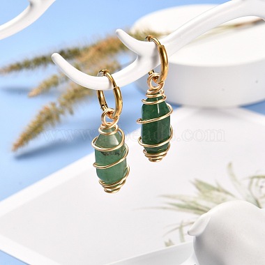 Copper Wire Wrapped Natural Green Aventurine Dangle Earrings for Women(EJEW-JE04628-02)-2