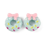 Imitation Food Opawue Resin Cabochons, Doughnut with Bowknot, Pale Turquoise, 20.5x19x8mm(RESI-TAC0012-08C)