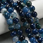 Faceted Natural Dragon Veins Agate Beads Strands, Round, Dyed & Heated, Prussian Blue, 12mm, Hole: 1.6mm, about 31pcs/strand, 14.76''(37.5cm)(G-F447-12mm-L06)