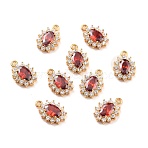Real 18K Gold Plated Brass Micro Pave Cubic Zirconia Charms, Cadmium Free & Nickel Free & Lead Free, Oval, FireBrick, 12x8x3mm, Hole: 1.2mm(X-ZIRC-Z023-04C-NR)