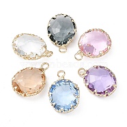 Brass and K9 Glass Pendants, Oval Charms, Mixed Color, 18.5x12.5x6mm, Hole: 2.2mm(KK-Z031-18KCG)