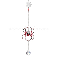 Spider Glass Beaded Hanging Ornaments, Round Tassel for Home Garden Decorations, Red, 275mm(HJEW-TA00172-02)