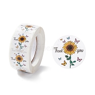 Thank You Stickers Roll, Flat Round Paper Gift Tag Stickers, Adhesive Labels Stickers, Sunflower Pattern, 2.8cm, Stickers: 25x0.1mm, about 500pcs/roll(DIY-O021-01)