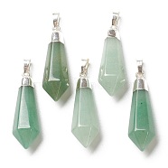 Natural Green Aventurine Pendants, with Silver Brass Findings, Faceted, Bullet, 40x12x11mm, Hole: 7x5mm(G-P445-E10)