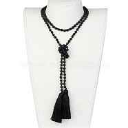 Natural Lava Rock Beads Lariat Necklaces, with Polyester Tassel Pendant, with Burlap Packing Pouches Drawstring Bags, 57.9 inch(147cm)(NJEW-JN01833)