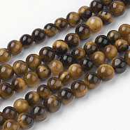 Natural Yellow Tiger Eye Bead Strands, Round, Grade AB+, 4~4.5mm, Hole: 1mm, about 85~90pcs/strand, 14.9 inch(38cm)(G-G735-65-4mm-AB+)