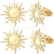 10Pcs 304 Stainless Steel Sun Stud Earring Findings, Earring Settings with Round Tray, Real 18K Gold Plated, 14.5mm, Pin: 0.7mm(EJEW-BBC0001-12)