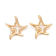 Brass Peg Bails Pendants, for Half Drilled Bead, Nickel Free, Starfish, Real 18K Gold Plated, 17x16x4mm, Hole: 3.5x2mm, Pin: 0.6mm(KK-S356-556-NF)