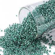 TOHO Round Seed Beads, Japanese Seed Beads, (264) Inside Color AB Crystal/Light Sea Green Lined, 15/0, 1.5mm, Hole: 0.7mm, about 3000pcs/bottle, 10g/bottle(SEED-JPTR15-0264)