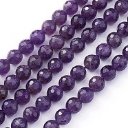 Gemstone Strands, Faceted(128 Facets) Round, Amethyst, Bead: about 8mm in diameter, hole: 0.8mm, 15 inch, 48pcs/strand(X-GSF8mmC062)