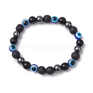 Round Gemstone Beaded Stretch Bracelets, Bohemia Bracelets, Evil Eye Resin Beads Bracelets for Men, Inner Diameter: 2-1/8~2-1/4 inch(5.4~5.85cm)(BJEW-JB11005-01)