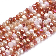 Electroplate Glass Beads Strands, AB Color Plated, Faceted, Rondelle, Coral, 3x2.5mm, Hole: 0.7mm, about 188~190pcs/16.93 inch~17.71 inch(43~45cm)(EGLA-S192-001A-B06)