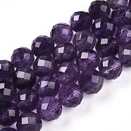 Natural Amethyst Beads Strands, Round with Faceted, 9~10mm, Hole: 0.9mm, about 19~20pcs/strand, 7.40~7.80''(18.8~19.8cm)(G-S345-10mm-32)