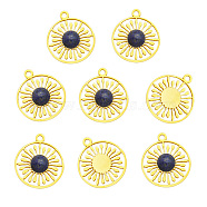 201 Stainless Steel Pendants, with Natural Lapis Lazuli, Flat Round, Golden, 18.5x16x4mm, Hole: 1.6mm(STAS-S105-LA424)