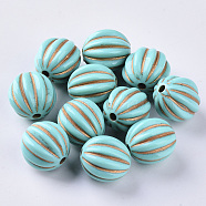Acrylic Beads, Metal Enlaced, Plating Acrylic Beads, Golden Metal Enlaced, Corrugated Beads, Dark Turquoise, 17x16.5mm, Hole: 2.5mm(X-OACR-S029-116)