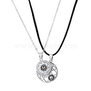 2Pcs 2 Style I Love You in 100 Languages Couple Matching Necklaces Set, Sun & Moon Rhinestone Projection Camera Magnetic Pendant Necklaces with Brass Chains for Valentine's Day, Platinum, 18.31 inch(46.5cm), 1Pc/style(PW23032765427)