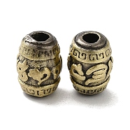 Tibetan Style Rack Plating Brass Beads, Long-Lasting Plated, Barrel with Runes Pattern, Brushed Antique Bronze, 10x7.5mm, Hole: 2.5mm(KK-Q805-37AB)