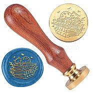 Wax Seal Stamp Set, Golden Tone Sealing Wax Stamp Solid Brass Head, with Retro Wood Handle, for Envelopes Invitations, Gift Card, Cat Shape, 83x22mm, Stamps: 25x14.5mm(AJEW-WH0208-1016)