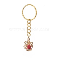 Alloy Enamel Pendant Decoration, with Iron Findings, Christmas Bell, Golden, 7cm(KEYC-JKC00455-A)