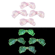 Luminous Transparent Acrylic Beads, with Glitter Power, Glow in the Dark, Bowknot, Pink, 13.5x29x6mm, Hole: 1.8mm(LACR-U001-01B)