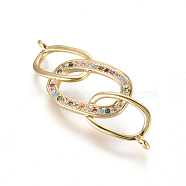 Brass Micro Pave Cubic Zirconia Links connectors, Oval, Colorful, Golden, 12.5x32x4.5mm, Hole: 1.2mm(ZIRC-L085-10G)