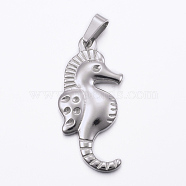 304 Stainless Steel Pendant Rhinetsone Settings, Sea Horse, Stainless Steel Color, 37x17x3.5mm, Hole: 8x4mm, Fit for 1.5mm Rhinestone(STAS-K162-085P)