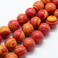Synthetic Malachite Beads Strands, Dyed, Round, Orange Red, 10mm, Hole: 1mm, about 38pcs/strand,  14.96 inch(38cm)(G-I199-32-10mm-A)
