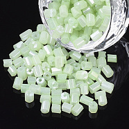 6/0 Two Cut Glass Seed Beads, Hexagon, Opaque Ceylon & Lustered, Pale Green, 3.5~5x3.5~4mm, Hole: 1mm, about 4500pcs/bag(SEED-S033-08B-01)