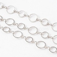 Brass Handmade Chains, Unwelded, with Spool, Platinum,  about 8 and 10mm in diameter,  1mm thick, about 32.8 Feet(10m)/roll(CHR024-CK142-NF)