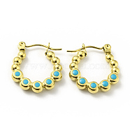Ion Plating(IP) 304 Stainless Steel Round Beads Wrap Hoop Earrings with Enamel for Women, Golden, Deep Sky Blue, 18x17x3mm, Pin: 0.8mm(EJEW-G293-16B-G)