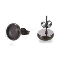 304 Stainless Steel Stud Earring Settings, with Ear Nuts, Flat Round, Electrophoresis Black, 10.5mm, Pin: 0.8mm, Tray: 8mm(X-STAS-K202-05C-B)