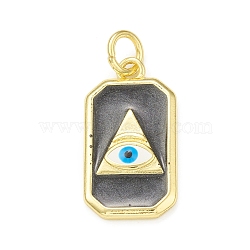 Rack Plating Brass Enamel Pendants, with Jump Rings, Cadmium Free & Lead Free, Long-Lasting Plated, Real 18K Gold Plated, Rectangle with All Seeing Eye, Black, 23.5x12.5x2.5mm, Hole: 4mm(KK-C011-47G-02)